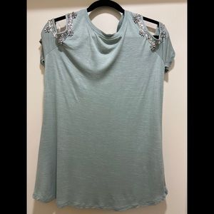 Sea Green INC Cold Shoulder Shirt with Gem Accents